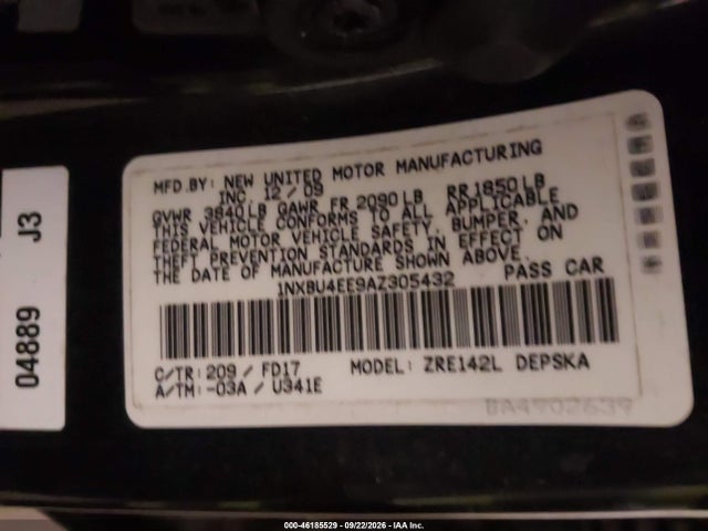 Aukcja sprzedaży 2010 Toyota Corolla S, vin: 1NXBU4EE9AZ305432, numer aukcji: 46185529