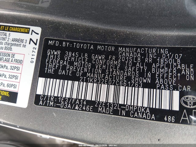 Aukcja sprzedaży 2007 Toyota Matrix, vin: 2T1KR32E07C661763, numer aukcji: 46185532
