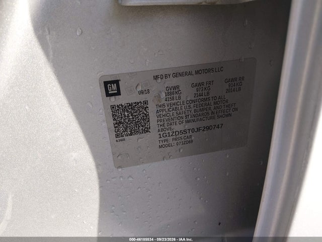 46185534 :رقم المزاد ، 1G1ZD5ST0JF290747 vin ، 2018 Chevrolet Malibu Lt مزاد بيع