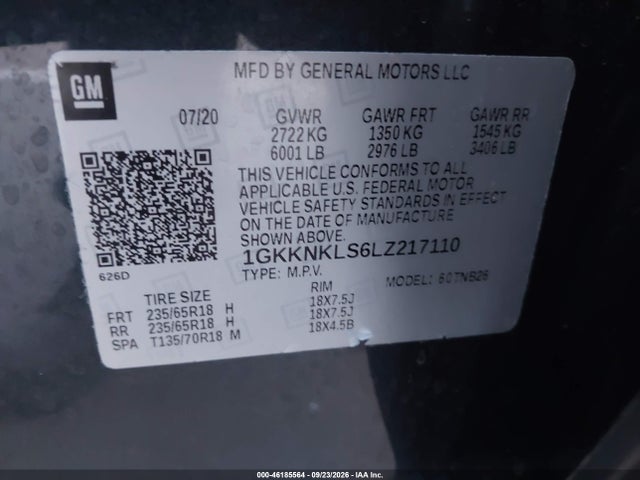Aukcja sprzedaży 2020 Gmc Acadia Fwd Sle, vin: 1GKKNKLS6LZ217110, numer aukcji: 46185564