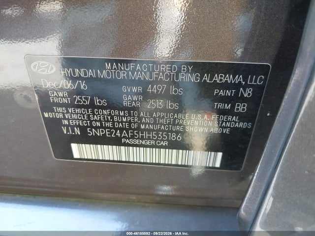 5NPE24AF5HH535186 Hyundai Sonata