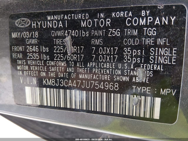 Продаж на аукціоні авто 2018 Hyundai Tucson Sel, vin: KM8J3CA47JU754968, номер лоту: 46185623