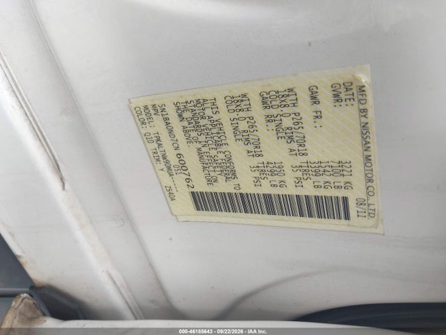 2012 Nissan Armada Sv მანქანა იყიდება აუქციონზე, vin: 5N1BA0ND7CN600762, აუქციონის ნომერი: 46185643