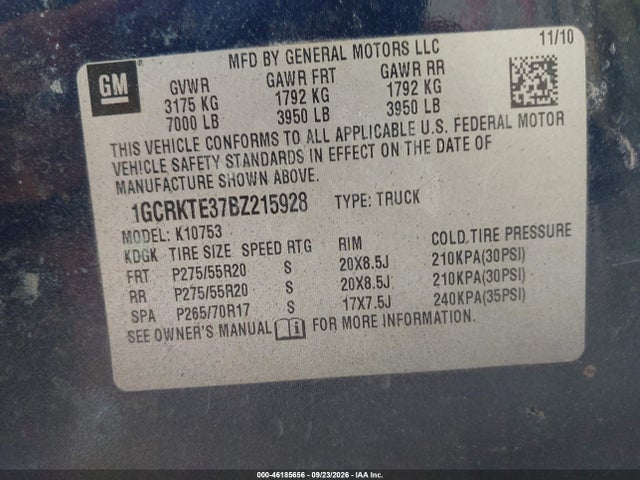 Продаж на аукціоні авто 2011 Chevrolet Silverado 1500 Ltz, vin: 1GCRKTE37BZ215928, номер лоту: 46185656