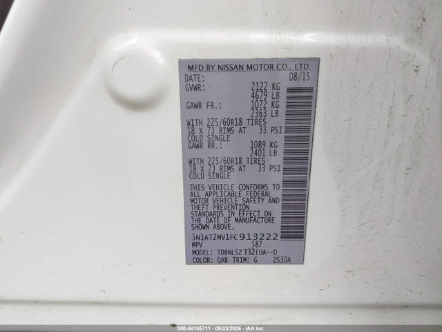 46185711 :رقم المزاد ، 5N1AT2MV1FC913222 vin ، 2015 Nissan Rogue Sl مزاد بيع