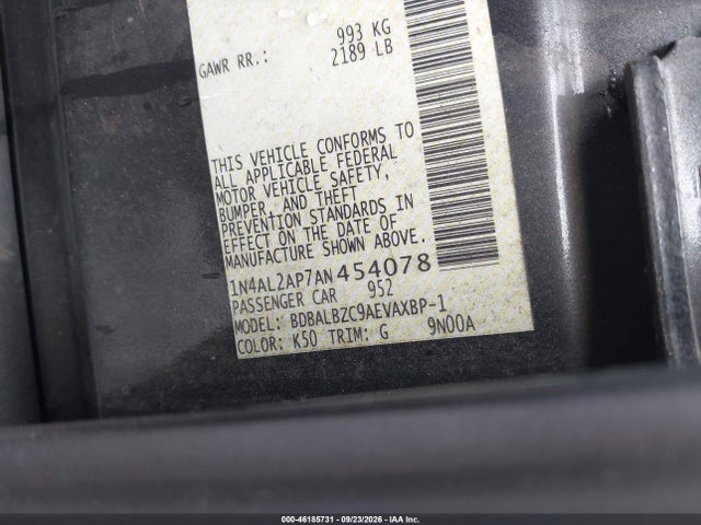 46185731 :رقم المزاد ، 1N4AL2AP7AN454078 vin ، 2010 Nissan Altima 2.5 S مزاد بيع