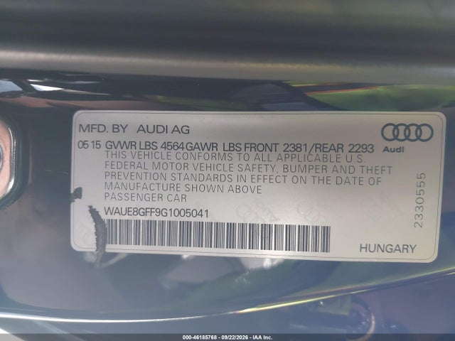 2016 Audi A3 2.0t Premium მანქანა იყიდება აუქციონზე, vin: WAUE8GFF9G1005041, აუქციონის ნომერი: 46185768