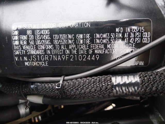 46185803 :رقم المزاد ، JS1GR7NA9F2102449 vin ، 2015 Suzuki Gsx-s750 مزاد بيع