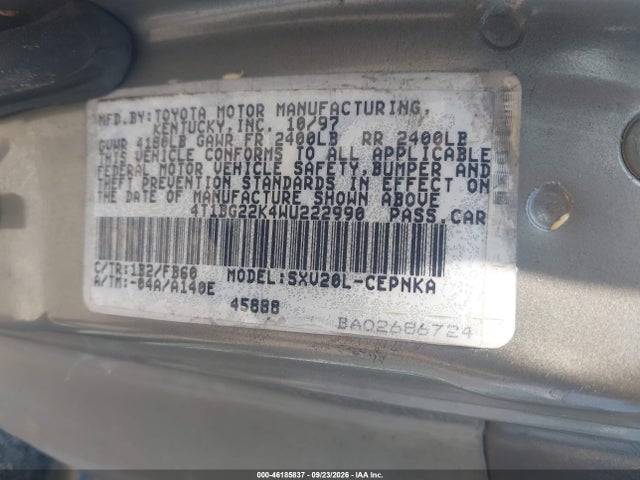 Aukcja sprzedaży 1998 Toyota Camry Le, vin: 4T1BG22K4WU222990, numer aukcji: 46185837