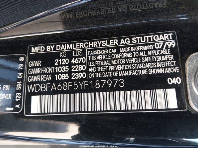 Продажа на аукционе авто 2000 Mercedes-benz Sl 500, vin: WDBFA68F5YF187973, номер лота: 46185847