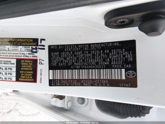Продаж на аукціоні авто 2017 Toyota Camry Se, vin: 4T1BF1FK4HU435531, номер лоту: 46185885