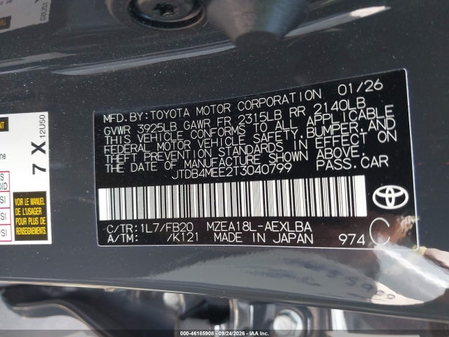 JTDB4MEE2T3040799 Toyota COROLLA LE