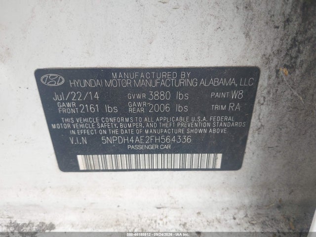 Продаж на аукціоні авто 2015 Hyundai Elantra Se, vin: 5NPDH4AE2FH564336, номер лоту: 46185912