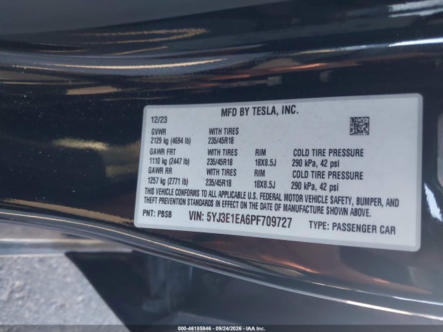 Aukcja sprzedaży 2023 Tesla Model 3 Rear-wheel Drive, vin: 5YJ3E1EA6PF709727, numer aukcji: 46185946