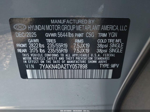 Продаж на аукціоні авто 2026 Hyundai Ioniq 5 Sel, vin: 7YAKN4DA2TY057898, номер лоту: 46185955