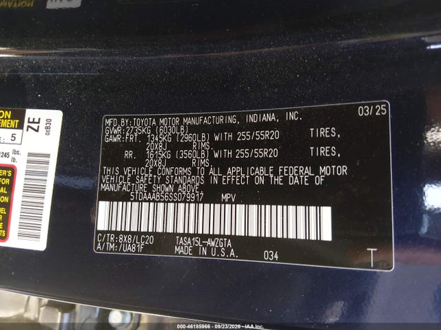 2025 Toyota Grand Highlander Limited მანქანა იყიდება აუქციონზე, vin: 5TDAAAB56SS079917, აუქციონის ნომერი: 46185966