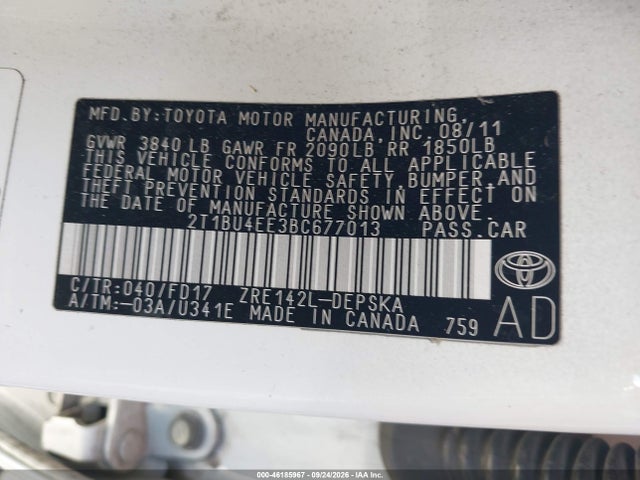 2011 Toyota Corolla S მანქანა იყიდება აუქციონზე, vin: 2T1BU4EE3BC677013, აუქციონის ნომერი: 46185967