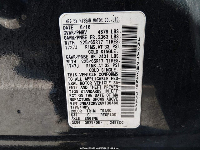 Продаж на аукціоні авто 2016 Nissan Rogue S, vin: JN8AT2MV2GW138468, номер лоту: 46185968