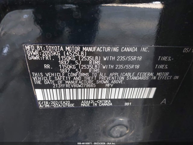 2T3YFREV8GW279665 Toyota Rav4 Limited