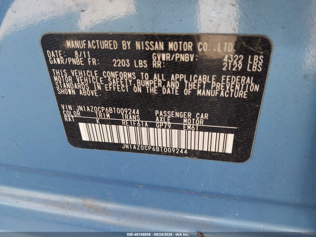 Aukcja sprzedaży 2011 Nissan Leaf Sl, vin: JN1AZ0CP6BT009244, numer aukcji: 46186009