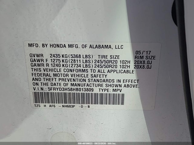 46186023 :رقم المزاد ، 5FRYD3H58HB013809 vin ، 2017 Acura Mdx Technology Package مزاد بيع
