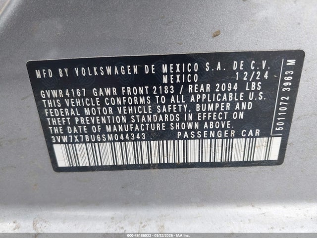 Продаж на аукціоні авто 2025 Volkswagen Jetta 1.5t Se, vin: 3VW7X7BU6SM044343, номер лоту: 46186033
