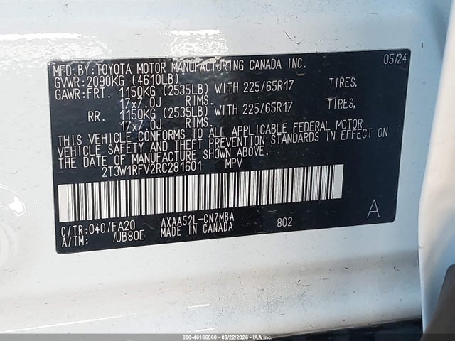 Продаж на аукціоні авто 2024 Toyota Rav4 Xle, vin: 2T3W1RFV2RC281601, номер лоту: 46186060