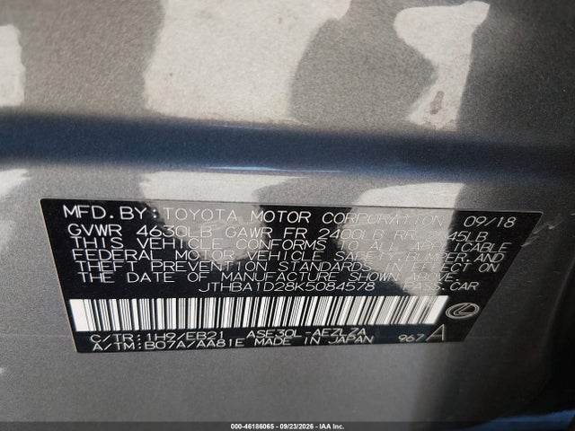 Продажа на аукционе авто 2019 Lexus Is 300, vin: JTHBA1D28K5084578, номер лота: 46186065