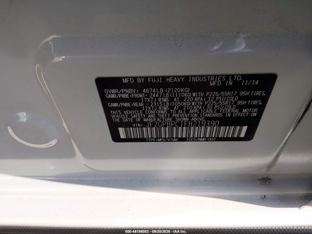 Aukcja sprzedaży 2015 Subaru Xv Crosstrek Hybrid Touring, vin: JF2GPBPC1FH219390, numer aukcji: 46186082