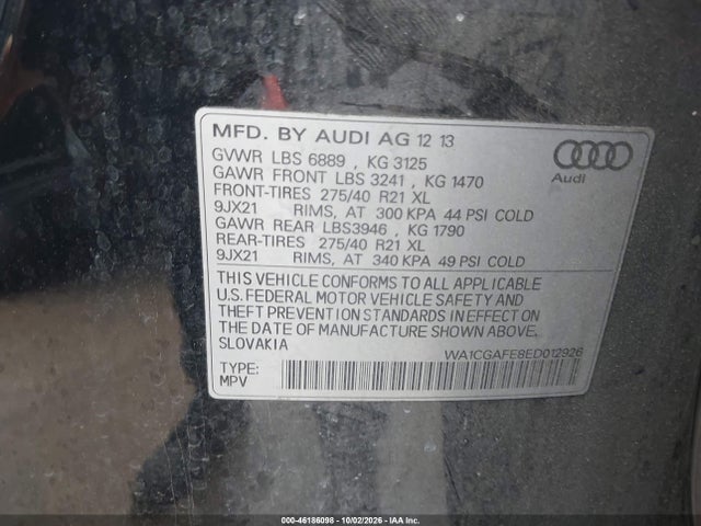 Продажа на аукционе авто 2014 Audi Q7 3.0t S Line Prestige, vin: WA1CGAFE8ED012926, номер лота: 46186098