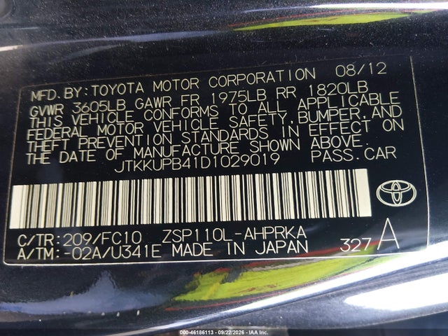 Aukcja sprzedaży 2013 Scion Xd, vin: JTKKUPB41D1029019, numer aukcji: 46186113
