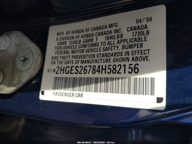 Aukcja sprzedaży 2004 Honda Civic Ex, vin: 2HGES26784H582156, numer aukcji: 46186127