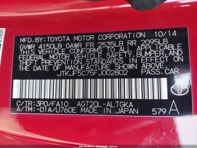 Aukcja sprzedaży 2015 Scion Tc, vin: JTKJF5C75FJ002802, numer aukcji: 46186141