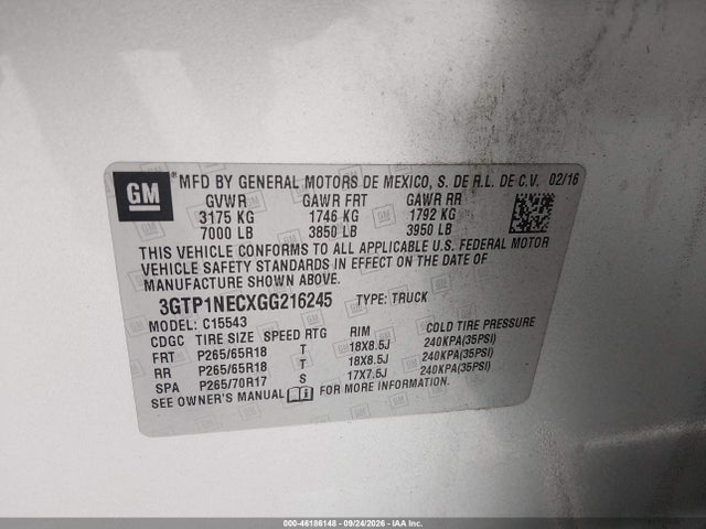 Продажа на аукционе авто 2016 Gmc Sierra 1500 Slt, vin: 3GTP1NECXGG216245, номер лота: 46186148