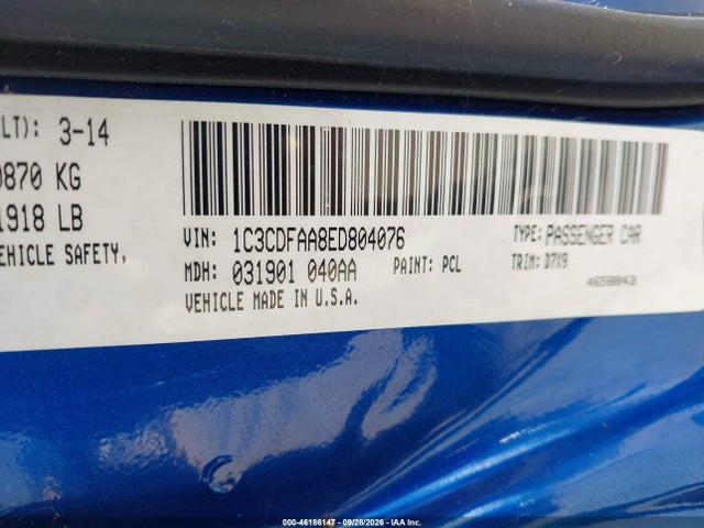 Aukcja sprzedaży 2014 Dodge Dart Se, vin: 1C3CDFAA8ED804076, numer aukcji: 46186147