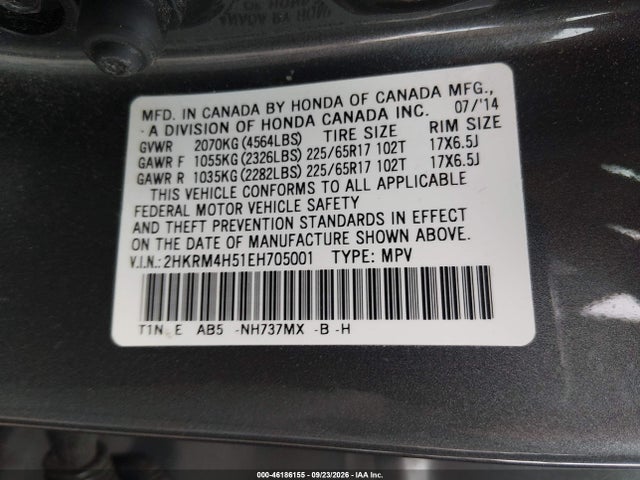 Продаж на аукціоні авто 2014 Honda Cr-v Ex, vin: 2HKRM4H51EH705001, номер лоту: 46186155