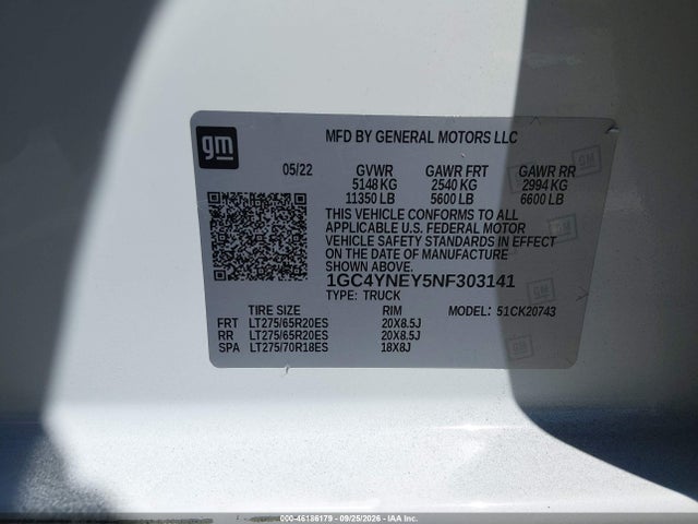 1GC4YNEY5NF303141 Chevrolet Silverado 2500hd 4wd Standard Bed Lt