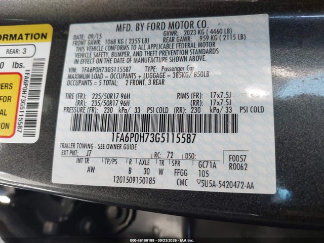 Ford FUSION SE 2016 1FA6P0H73G5115587 Image 9
