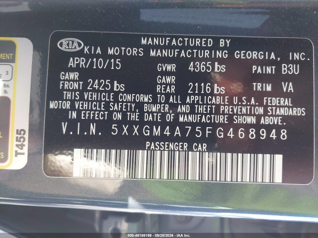 Продажа на аукционе авто 2015 Kia Optima Lx, vin: 5XXGM4A75FG468948, номер лота: 46186199