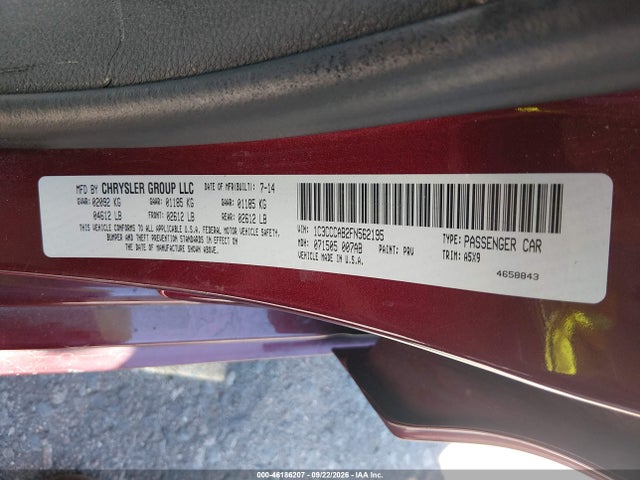 Продажа на аукционе авто 2015 Chrysler 200 Limited, vin: 1C3CCCAB2FN562195, номер лота: 46186207