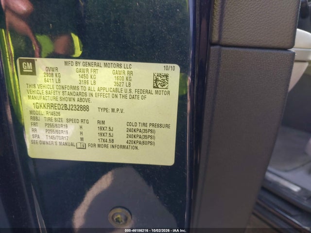 46186216 :رقم المزاد ، 1GKKRRED2BJ232888 vin ، 2011 Gmc Acadia Slt-1 مزاد بيع