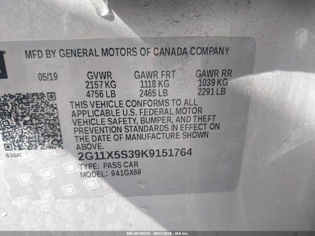 Chevrolet IMPALA LS 2019 2G11X5S39K9151764 Image 9