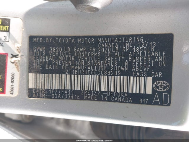 Продажа на аукционе авто 2014 Toyota Corolla L, vin: 2T1BURHE6EC088289, номер лота: 46186235