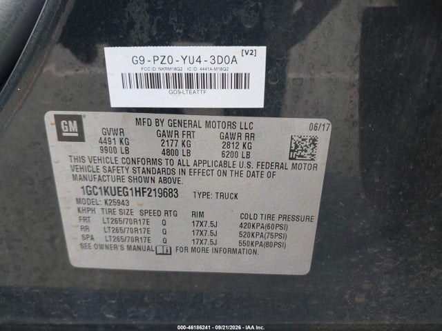 2017 Chevrolet Silverado 2500hd Wt მანქანა იყიდება აუქციონზე, vin: 1GC1KUEG1HF219683, აუქციონის ნომერი: 46186241