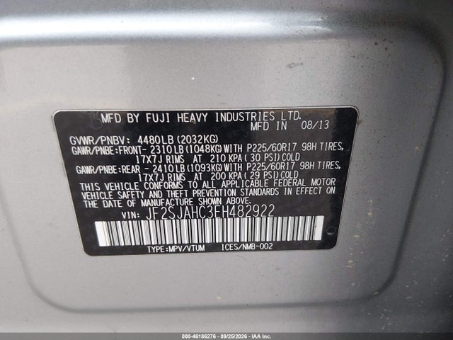 Aukcja sprzedaży 2014 Subaru Forester 2.5i Limited, vin: JF2SJAHC3EH482922, numer aukcji: 46186276