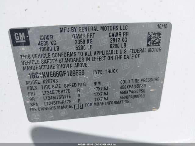 Aukcja sprzedaży 2016 Chevrolet Silverado 2500hd Lt, vin: 1GC1KVE86GF109659, numer aukcji: 46186295