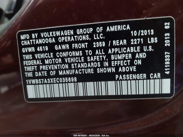 1VWBS7A3XEC035698 Volkswagen Passat 1.8t Se