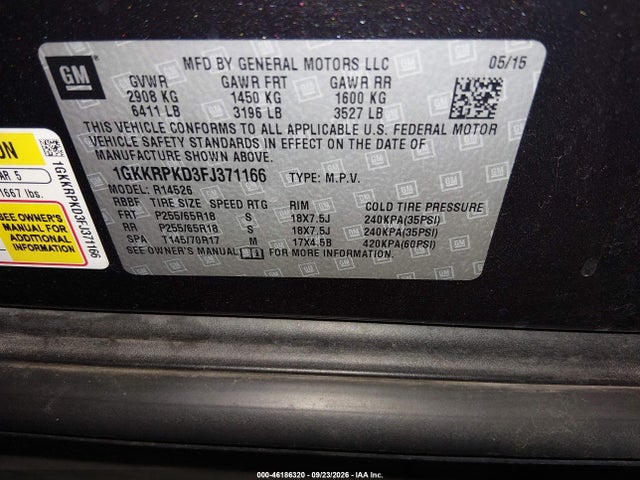 Продаж на аукціоні авто 2015 Gmc Acadia Sle-2, vin: 1GKKRPKD3FJ371166, номер лоту: 46186320