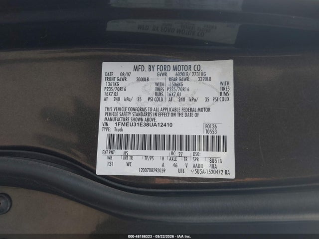 Aukcja sprzedaży 2008 Ford Explorer Sport Trac Xlt, vin: 1FMEU31E38UA12410, numer aukcji: 46186323