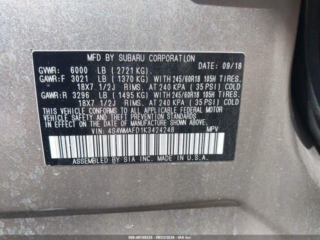 Subaru Ascent Premium 2019 4S4WMAFD1K3424248 Image 9